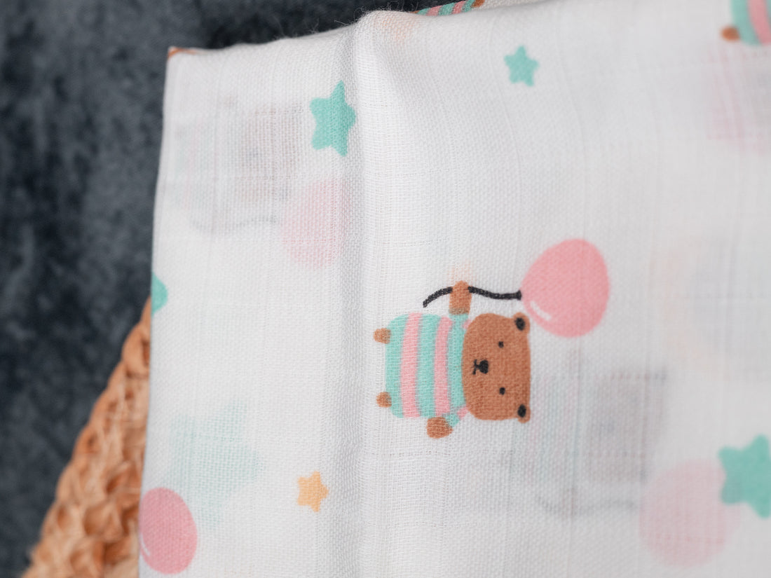 Colourful Cute Bear - Premium Cotton Muslin Towels (70 cm x 70 cm)